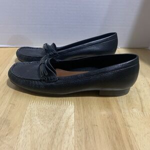 Talbots Shoes Womens 8N Loafers Black Leather Moc Toe‎ Cuban Casual Comfort